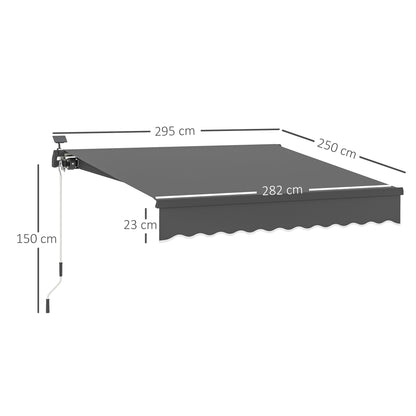 Clamp Awning with Hand Crank Solar Lighted Retractable Awning Awning Sun Protection UV 50+, Balcony Awning incl. Wall Mounting Sun Awning 300 cm wide for Terrace Balcony Porch, Gray
