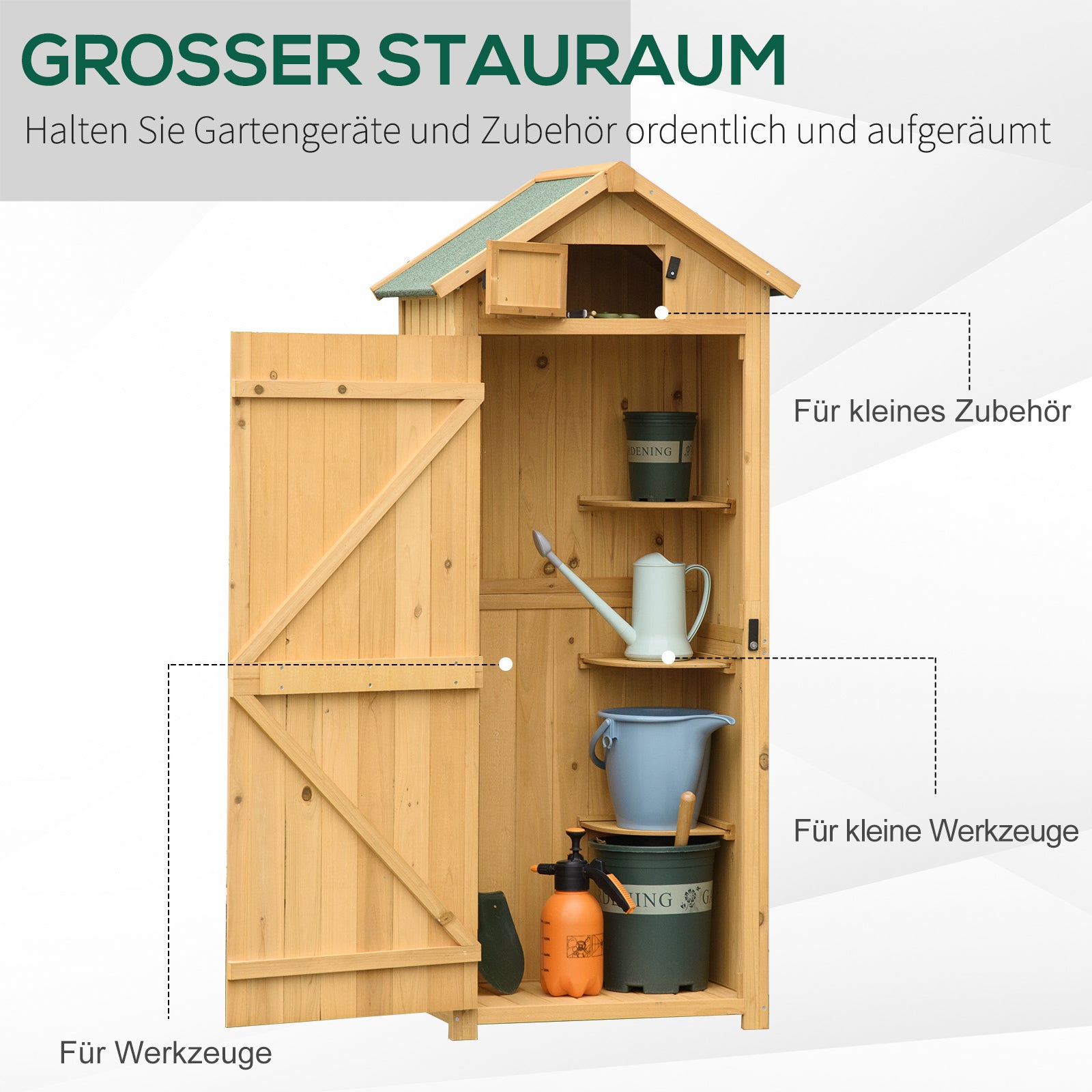 Wooden Garden Shed, Weatherproof Tool Shed 77x54.2x179cm, Shed with Door, Gable Roof, Cabinet with Shelves, Tool Cabinet Garden Shed for Garden, Terrace, Yellow+Green