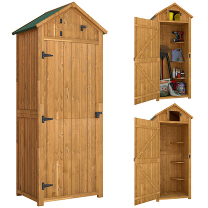Wooden Garden Shed, Weatherproof Tool Shed 77x54.2x179cm, Shed with Door, Gable Roof, Cabinet with Shelves, Tool Cabinet Garden Shed for Garden, Terrace, Yellow+Green