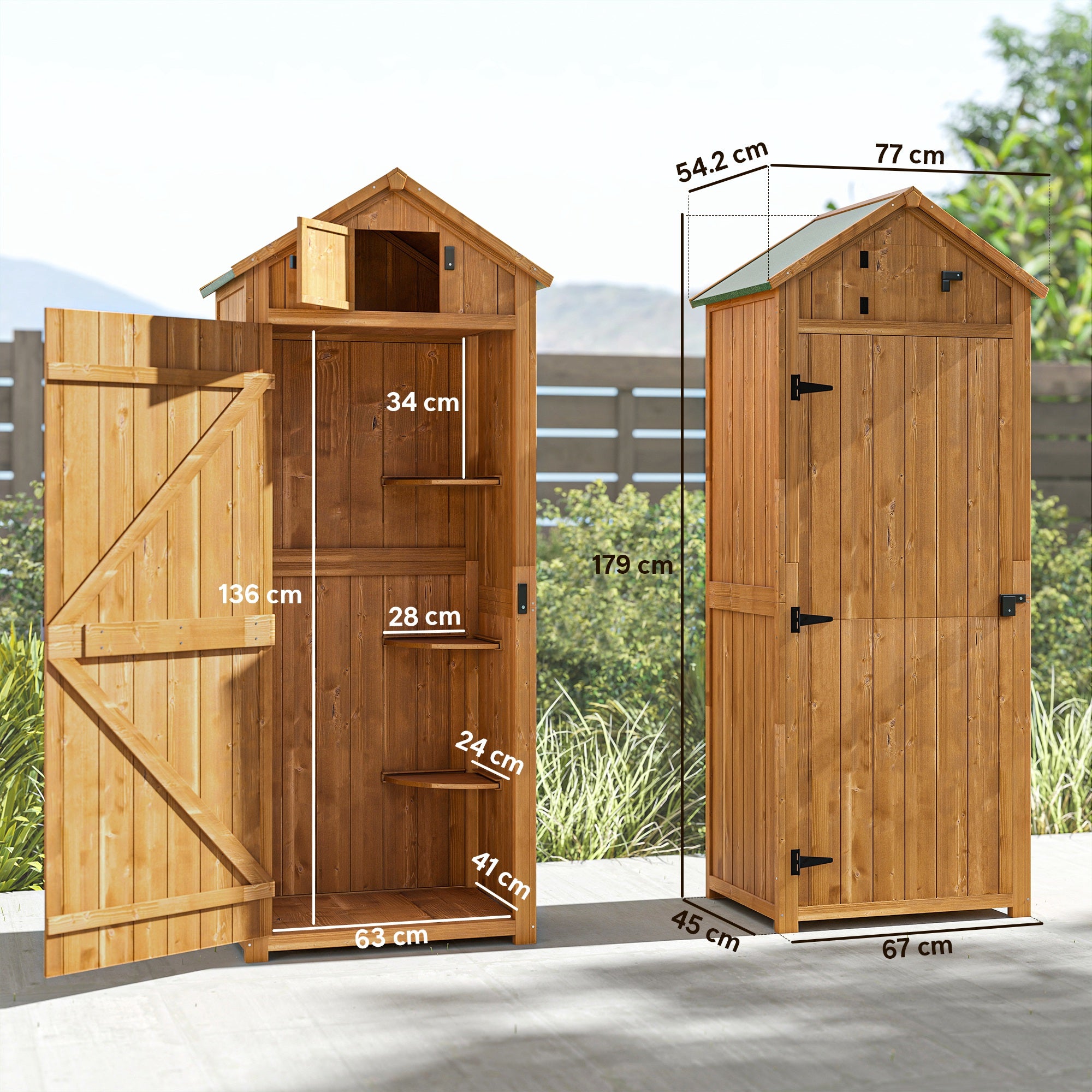 Wooden Garden Shed, Weatherproof Tool Shed 77x54.2x179cm, Shed with Door, Gable Roof, Cabinet with Shelves, Tool Cabinet Garden Shed for Garden, Terrace, Yellow+Green