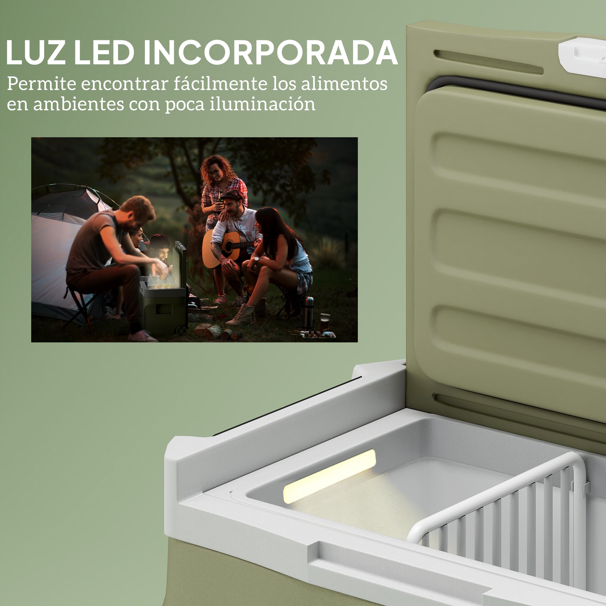 Portable Electric Cooler 30L Car Refrigerator -20°C to +20°C 12V/24V Mini Fridge with Wheels Compressor Touch LED Display for Home Camping Travel Car 61x39x41.5 cm Green