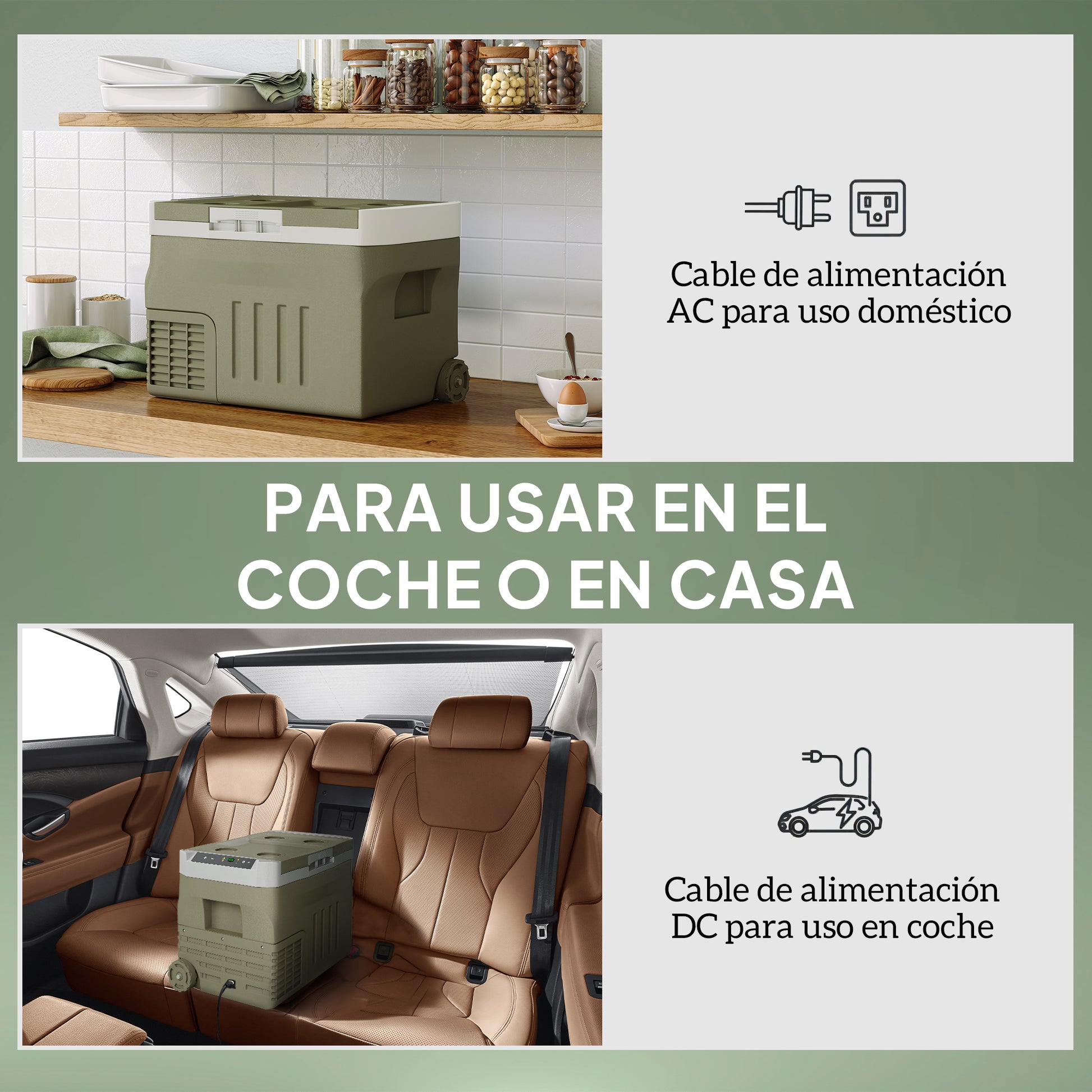 Portable Electric Cooler 30L Car Refrigerator -20°C to +20°C 12V/24V Mini Fridge with Wheels Compressor Touch LED Display for Home Camping Travel Car 61x39x41.5 cm Green