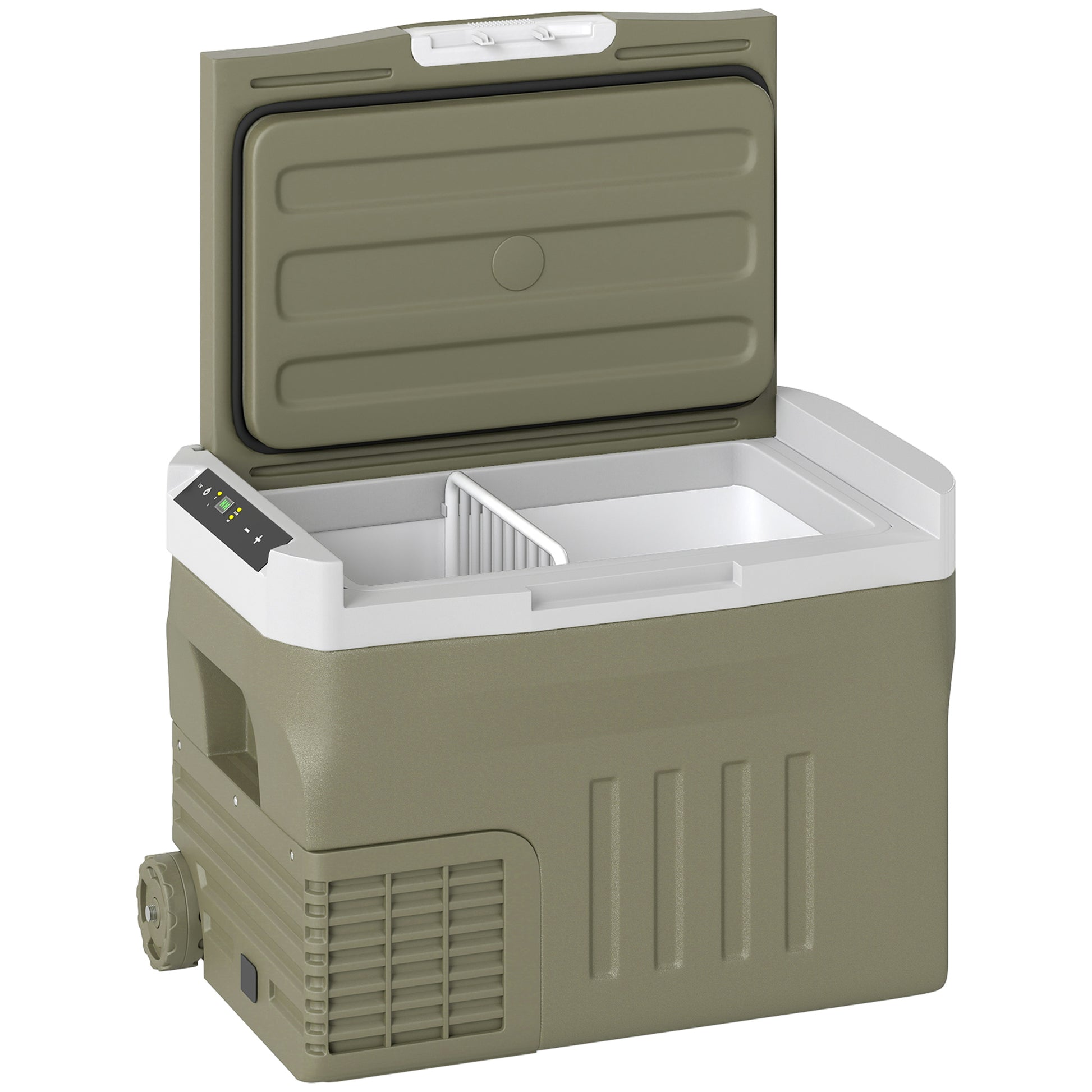 Portable Electric Cooler 30L Car Refrigerator -20°C to +20°C 12V/24V Mini Fridge with Wheels Compressor Touch LED Display for Home Camping Travel Car 61x39x41.5 cm Green