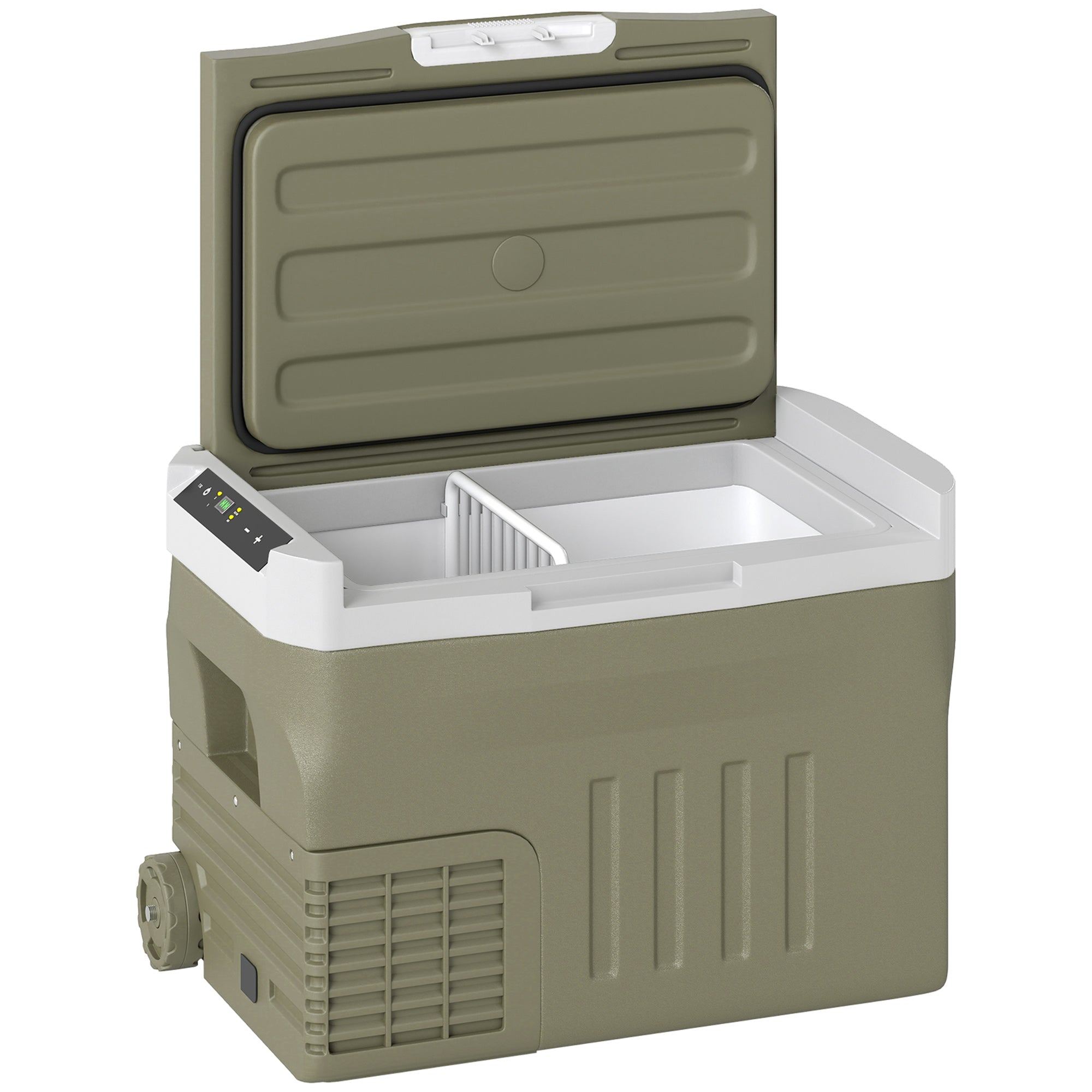 Portable Electric Cooler 30L Car Refrigerator -20°C to +20°C 12V/24V Mini Fridge with Wheels Compressor Touch LED Display for Home Camping Travel Car 61x39x41.5 cm Green