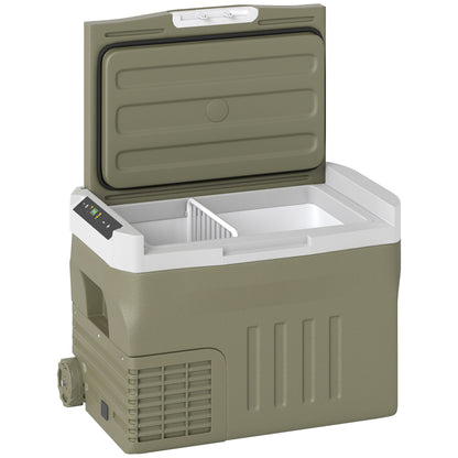 Portable Electric Cooler 30L Car Refrigerator -20°C to +20°C 12V/24V Mini Fridge with Wheels Compressor Touch LED Display for Home Camping Travel Car 61x39x41.5 cm Green