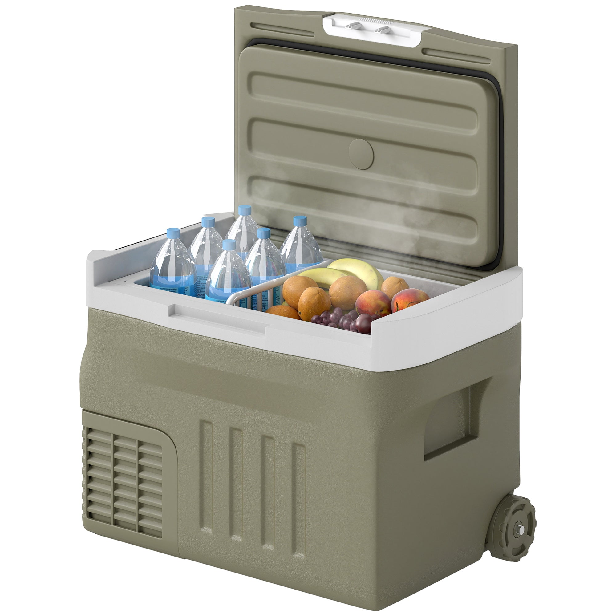 Portable Electric Cooler 30L Car Refrigerator -20°C to +20°C 12V/24V Mini Fridge with Wheels Compressor Touch LED Display for Home Camping Travel Car 61x39x41.5 cm Green
