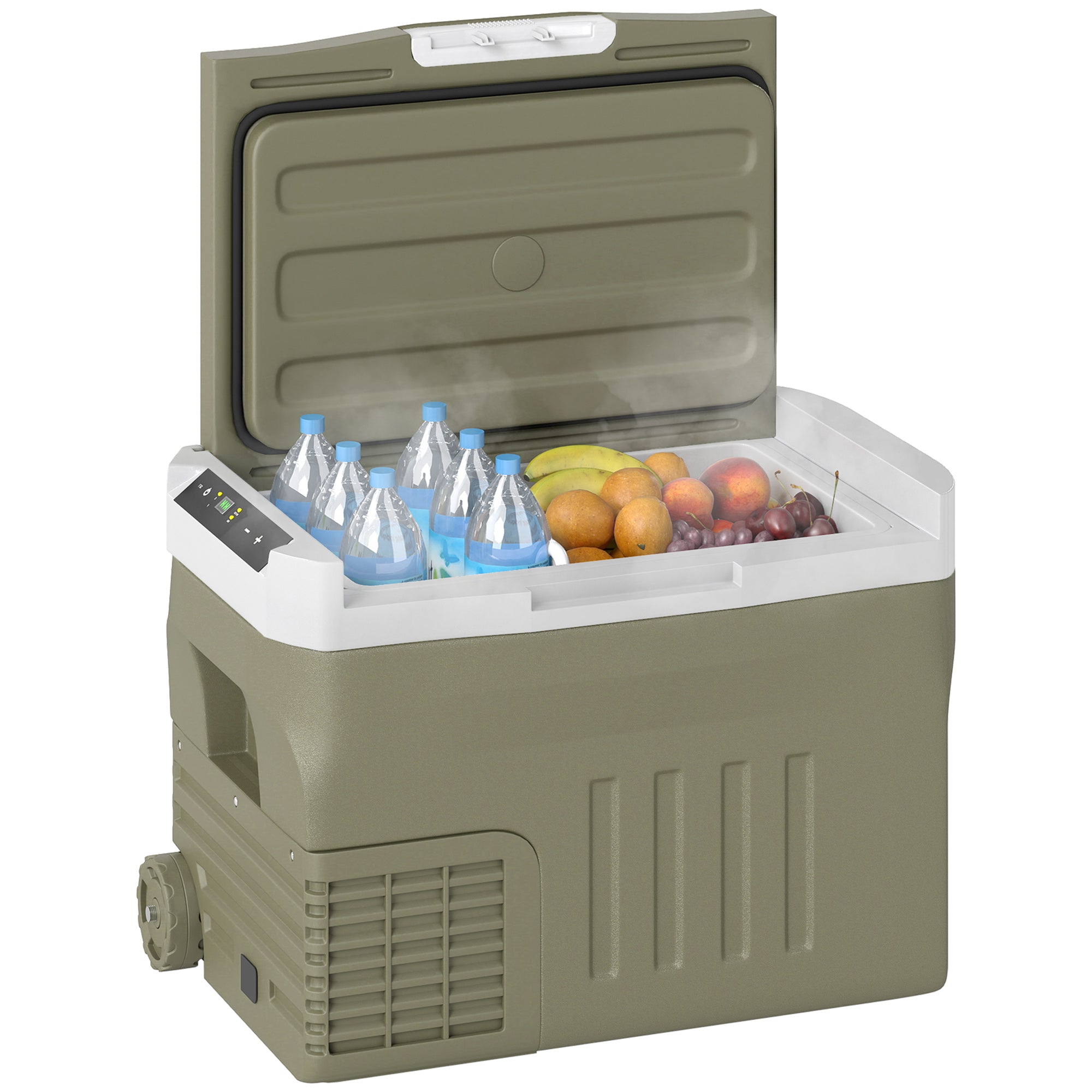 Portable Electric Cooler 30L Car Refrigerator -20°C to +20°C 12V/24V Mini Fridge with Wheels Compressor Touch LED Display for Home Camping Travel Car 61x39x41.5 cm Green