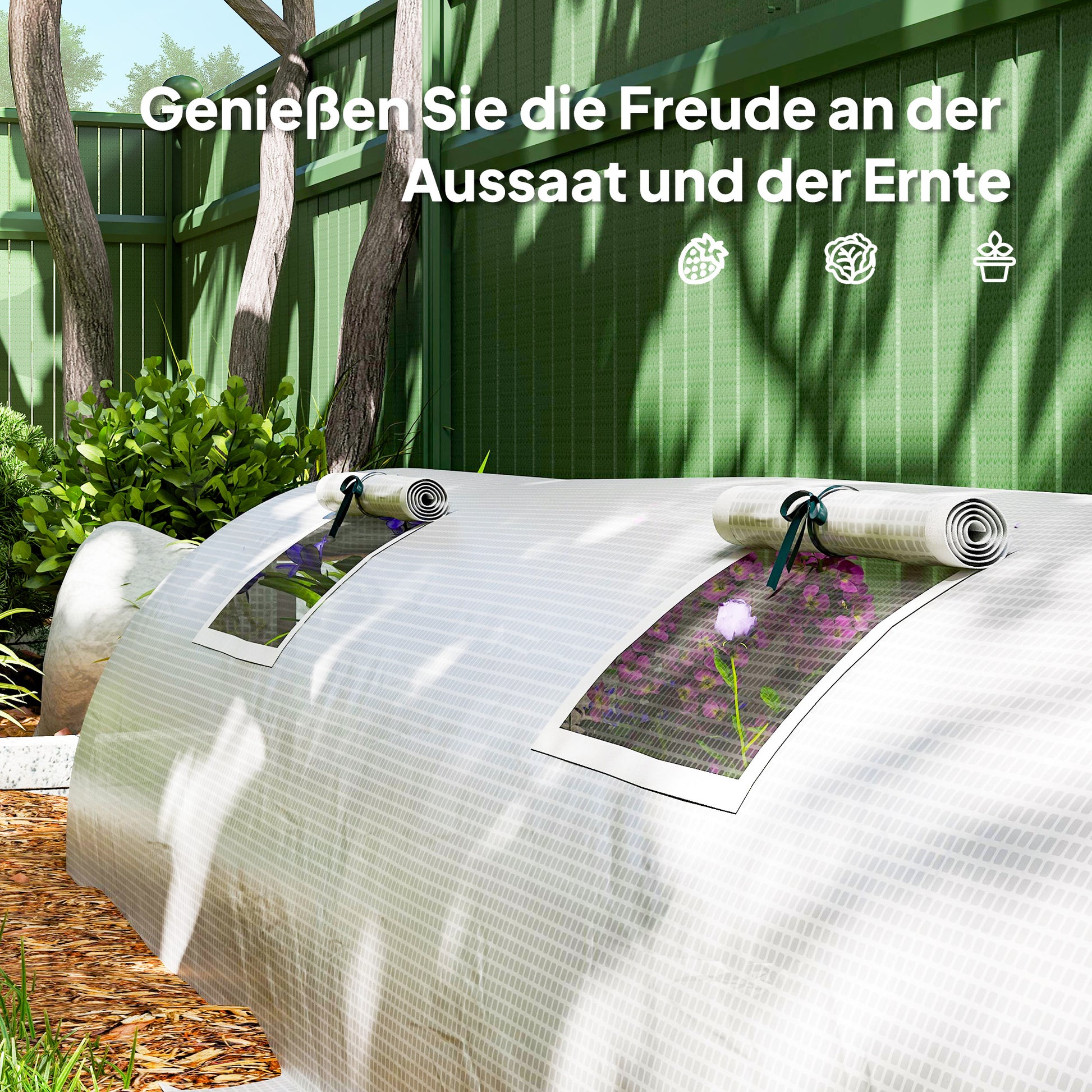 Greenhouse with Roll-Up Window Round Roof, Winter-Proof Foil Greenhouse made of Steel Water-Resistant Greenhouse for Balcony Tomato House with UV Protection 300x80x45cm Tomato Greenhouse for Vegetables, White
