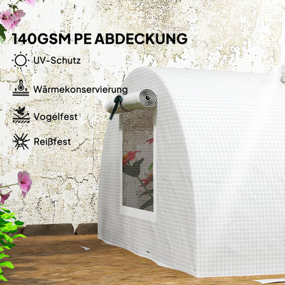 Greenhouse with Roll-Up Window Round Roof, Winter-Proof Foil Greenhouse made of Steel Water-Resistant Greenhouse for Balcony Tomato House with UV Protection 300x80x45cm Tomato Greenhouse for Vegetables, White