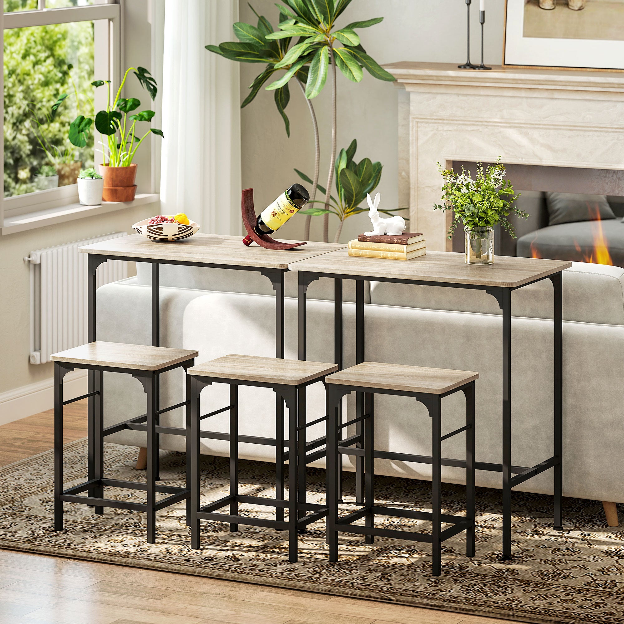 Bar Table Set Bar Table with Bar Stool Set Dining Table with 2 Chairs with Non-Slip Foot Pads Kitchen Table for Dining Room, Kitchen, Natural Wood