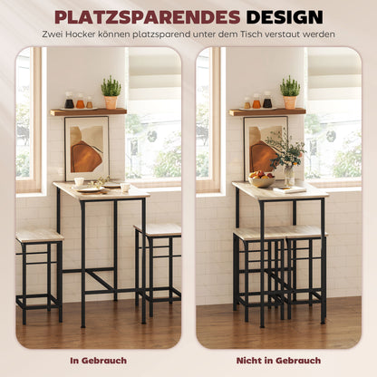 Bar Table Set Bar Table with Bar Stool Set Dining Table with 2 Chairs with Non-Slip Foot Pads Kitchen Table for Dining Room, Kitchen, Natural Wood