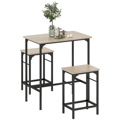 Bar Table Set Bar Table with Bar Stool Set Dining Table with 2 Chairs with Non-Slip Foot Pads Kitchen Table for Dining Room, Kitchen, Natural Wood