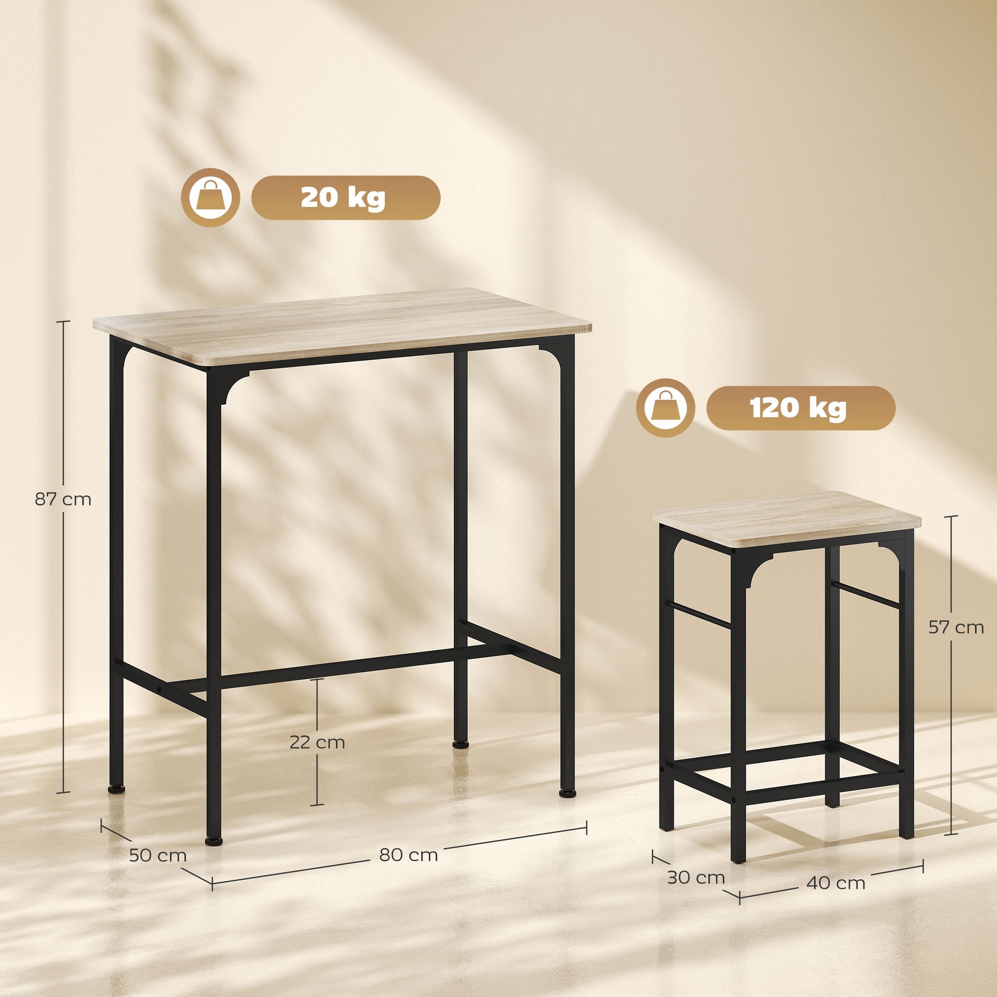 Bar Table Set Bar Table with Bar Stool Set Dining Table with 2 Chairs with Non-Slip Foot Pads Kitchen Table for Dining Room, Kitchen, Natural Wood
