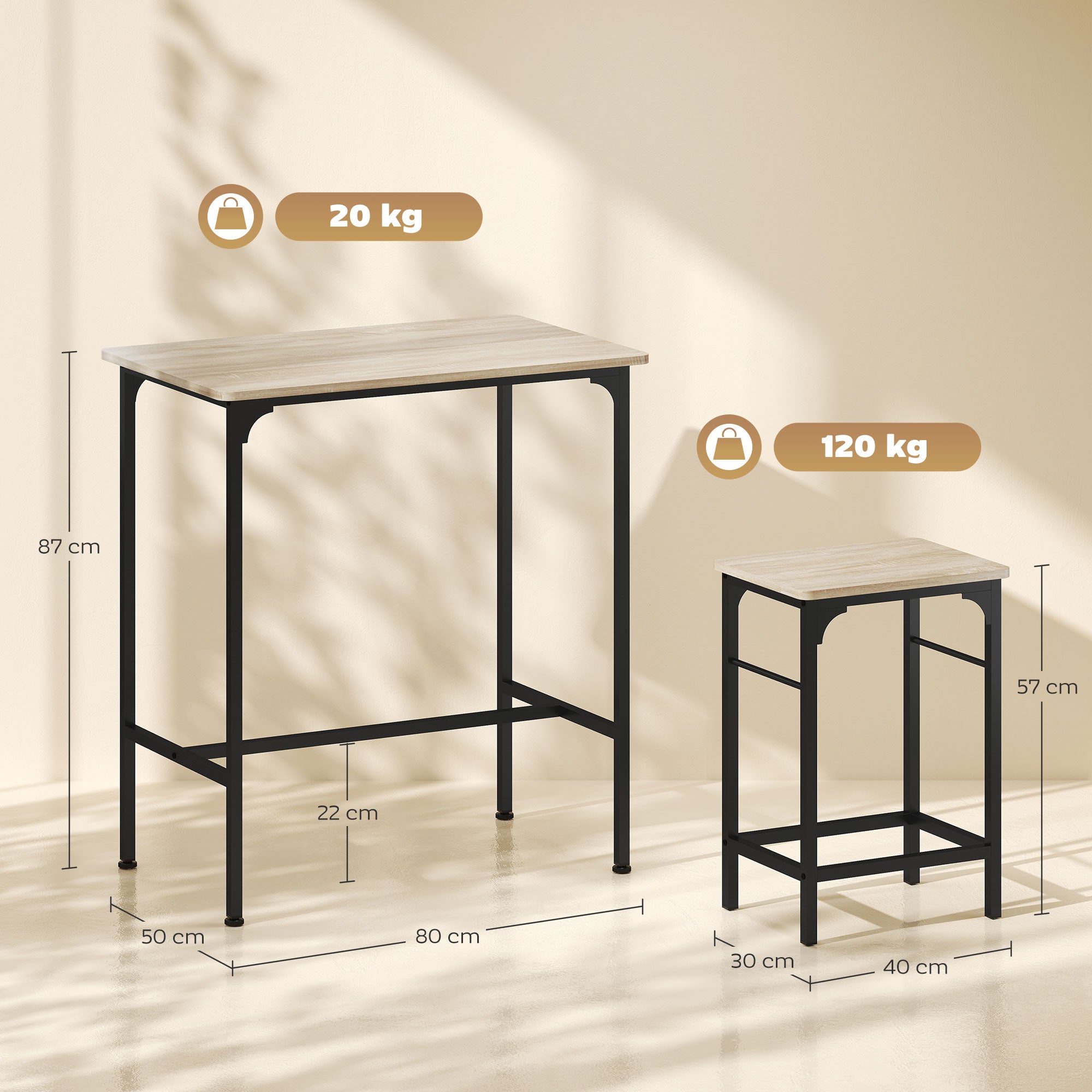 Bar Table Set Bar Table with Bar Stool Set Dining Table with 2 Chairs with Non-Slip Foot Pads Kitchen Table for Dining Room, Kitchen, Natural Wood