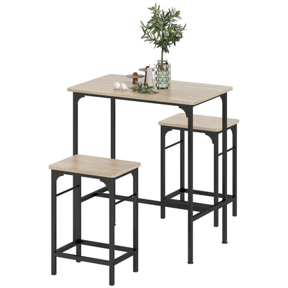 Bar Table Set Bar Table with Bar Stool Set Dining Table with 2 Chairs with Non-Slip Foot Pads Kitchen Table for Dining Room, Kitchen, Natural Wood