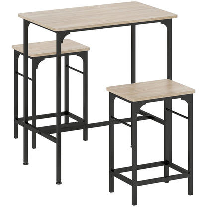 Bar Table Set Bar Table with Bar Stool Set Dining Table with 2 Chairs with Non-Slip Foot Pads Kitchen Table for Dining Room, Kitchen, Natural Wood