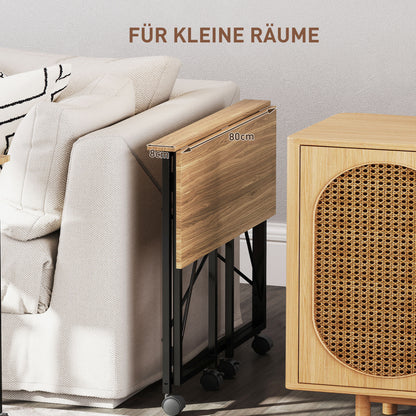 Folding Desk Small 80 cm Folding Desk with Wheels Space Saving Computer Desk for Home Office, Oak