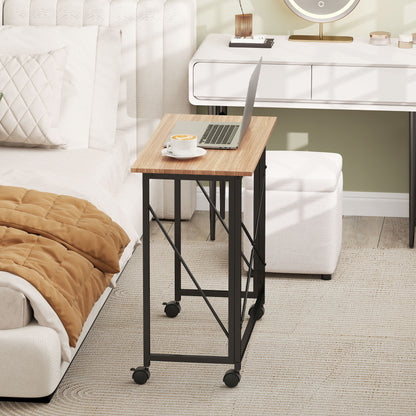Folding Desk Small 80 cm Folding Desk with Wheels Space Saving Computer Desk for Home Office, Oak