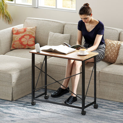 Folding Desk Small 80 cm Folding Desk with Wheels Space Saving Computer Desk for Home Office, Oak