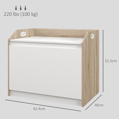 Modern Wooden Storage Bench with Backrest, Entryway and Bedroom Bench with Storage, 62.4x40x51.5cm