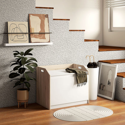 Modern Wooden Storage Bench with Backrest, Entryway and Bedroom Bench with Storage, 62.4x40x51.5cm