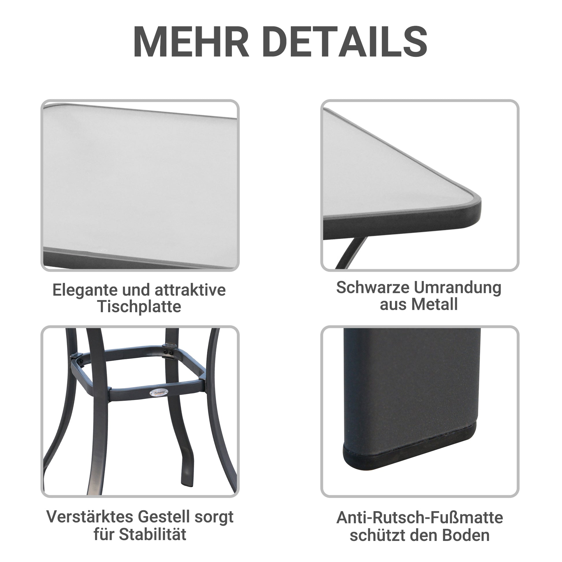 Garden Table Bistro Table Glass Table Tempered Glass+Metal Black L68.5xW68.5xH84cm