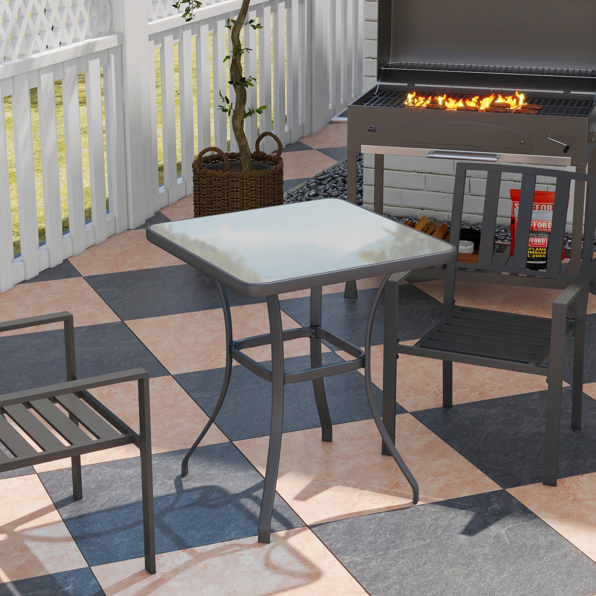 Garden Table Bistro Table Glass Table Tempered Glass+Metal Black L68.5xW68.5xH84cm