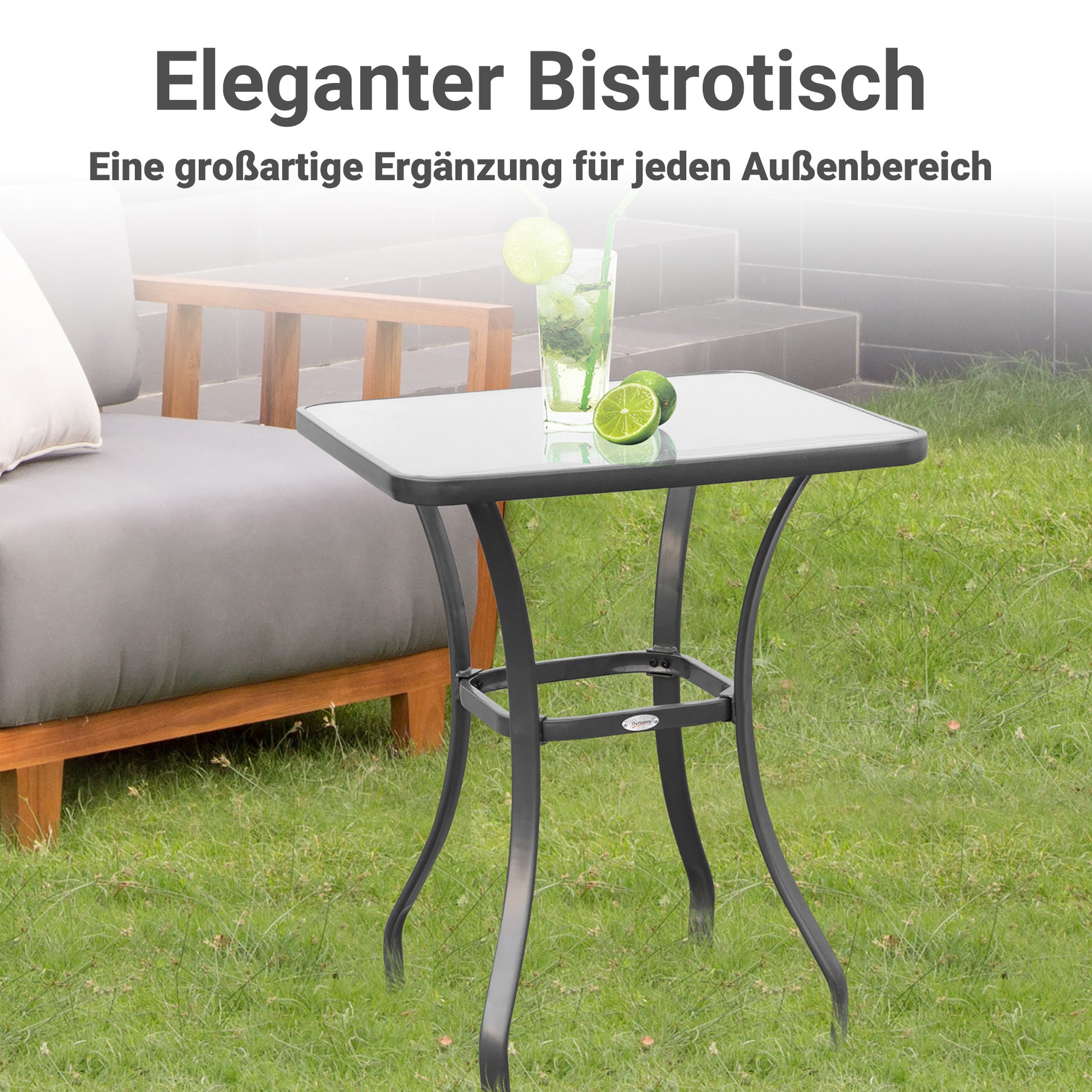 Garden Table Bistro Table Glass Table Tempered Glass+Metal Black L68.5xW68.5xH84cm