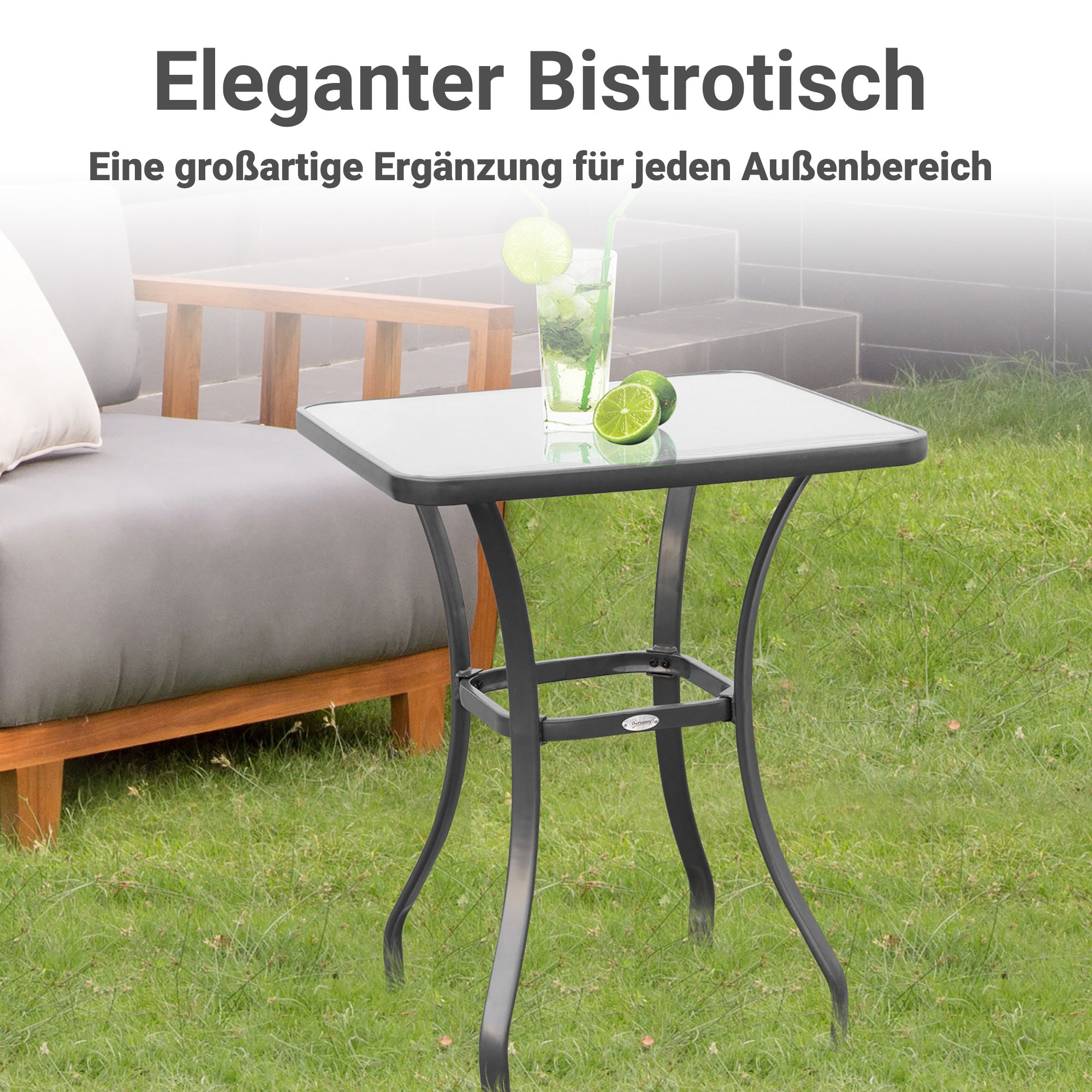 Garden Table Bistro Table Glass Table Tempered Glass+Metal Black L68.5xW68.5xH84cm