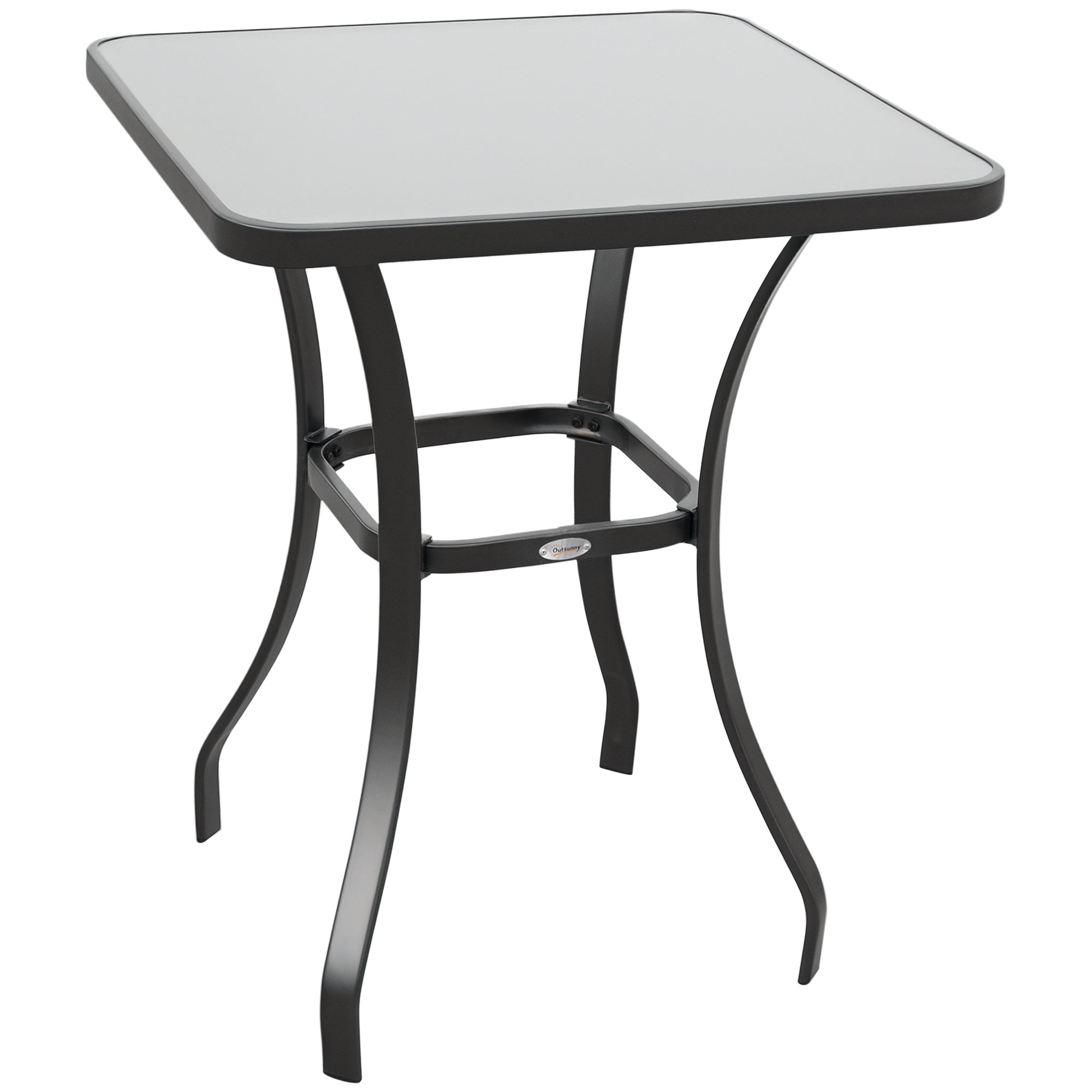 Garden Table Bistro Table Glass Table Tempered Glass+Metal Black L68.5xW68.5xH84cm
