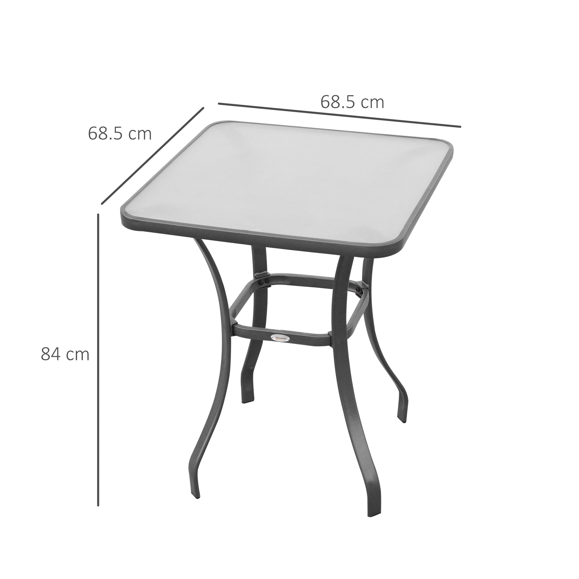 Garden Table Bistro Table Glass Table Tempered Glass+Metal Black L68.5xW68.5xH84cm
