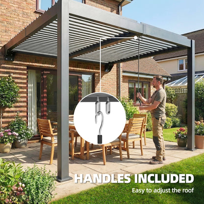 Approx. 3 x 3 m Aluminum Wall-Mounted Louvered Pergola — Adjustable Slatted Roof, Weatherproof, Stable Patio Canopy, Garden Pavilion, Dark Gray