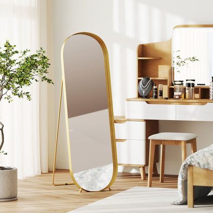 Full-Length Mirror 160 x 50 cm Arched Floor Mirror with Metal Frame and Shatterproof Glass, Standing Mirror, Leaning Mirror for Living Room, Bedroom, Hallway, Gold