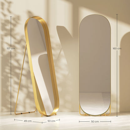 Full-Length Mirror 160 x 50 cm Arched Floor Mirror with Metal Frame and Shatterproof Glass, Standing Mirror, Leaning Mirror for Living Room, Bedroom, Hallway, Gold