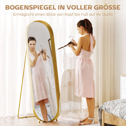 Full-Length Mirror 160 x 50 cm Arched Floor Mirror with Metal Frame and Shatterproof Glass, Standing Mirror, Leaning Mirror for Living Room, Bedroom, Hallway, Gold