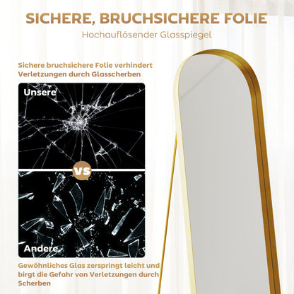 Full-Length Mirror 160 x 50 cm Arched Floor Mirror with Metal Frame and Shatterproof Glass, Standing Mirror, Leaning Mirror for Living Room, Bedroom, Hallway, Gold