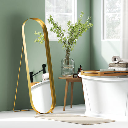 Full-Length Mirror 160 x 50 cm Arched Floor Mirror with Metal Frame and Shatterproof Glass, Standing Mirror, Leaning Mirror for Living Room, Bedroom, Hallway, Gold