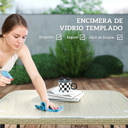 4-Piece Synthetic Rattan Outdoor Garden Set L-Shaped Patio Furniture Includes 2 Two-Seater Sofas, 1 Corner Chair, 1 Center Table with Cushions Natural