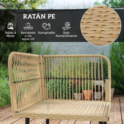 4-Piece Synthetic Rattan Outdoor Garden Set L-Shaped Patio Furniture Includes 2 Two-Seater Sofas, 1 Corner Chair, 1 Center Table with Cushions Natural