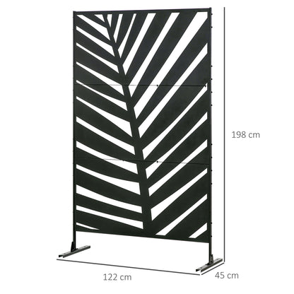 Room Divider 3-panel 122 x 198 cm Balcony Privacy Screen Room Divider with Banana Leaf Pattern Freestanding Partition with Stand 3-Panel Privacy Screen Steel Room Divider for Garden, Black