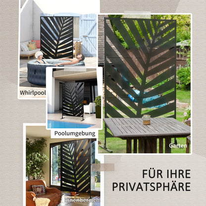 Room Divider 3-panel 122 x 198 cm Balcony Privacy Screen Room Divider with Banana Leaf Pattern Freestanding Partition with Stand 3-Panel Privacy Screen Steel Room Divider for Garden, Black