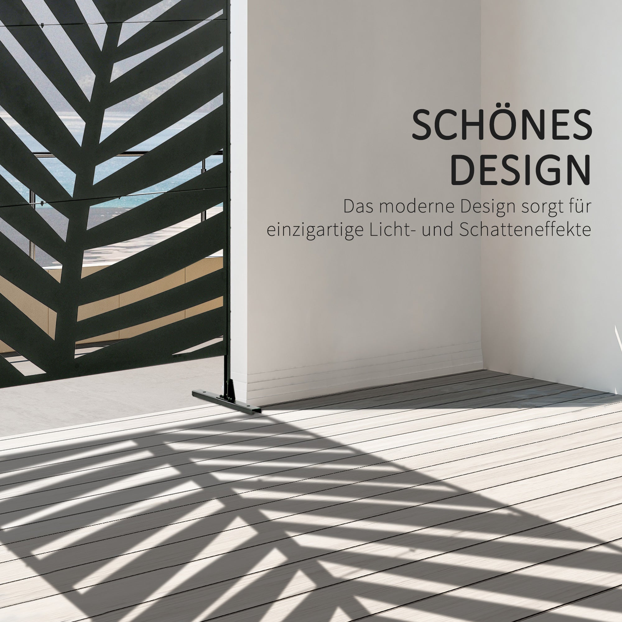 Room Divider 3-panel 122 x 198 cm Balcony Privacy Screen Room Divider with Banana Leaf Pattern Freestanding Partition with Stand 3-Panel Privacy Screen Steel Room Divider for Garden, Black