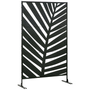 Room Divider 3-panel 122 x 198 cm Balcony Privacy Screen Room Divider with Banana Leaf Pattern Freestanding Partition with Stand 3-Panel Privacy Screen Steel Room Divider for Garden, Black