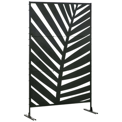 Room Divider 3-panel 122 x 198 cm Balcony Privacy Screen Room Divider with Banana Leaf Pattern Freestanding Partition with Stand 3-Panel Privacy Screen Steel Room Divider for Garden, Black