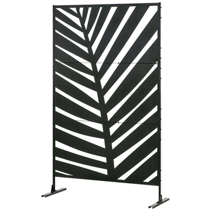 Room Divider 3-panel 122 x 198 cm Balcony Privacy Screen Room Divider with Banana Leaf Pattern Freestanding Partition with Stand 3-Panel Privacy Screen Steel Room Divider for Garden, Black