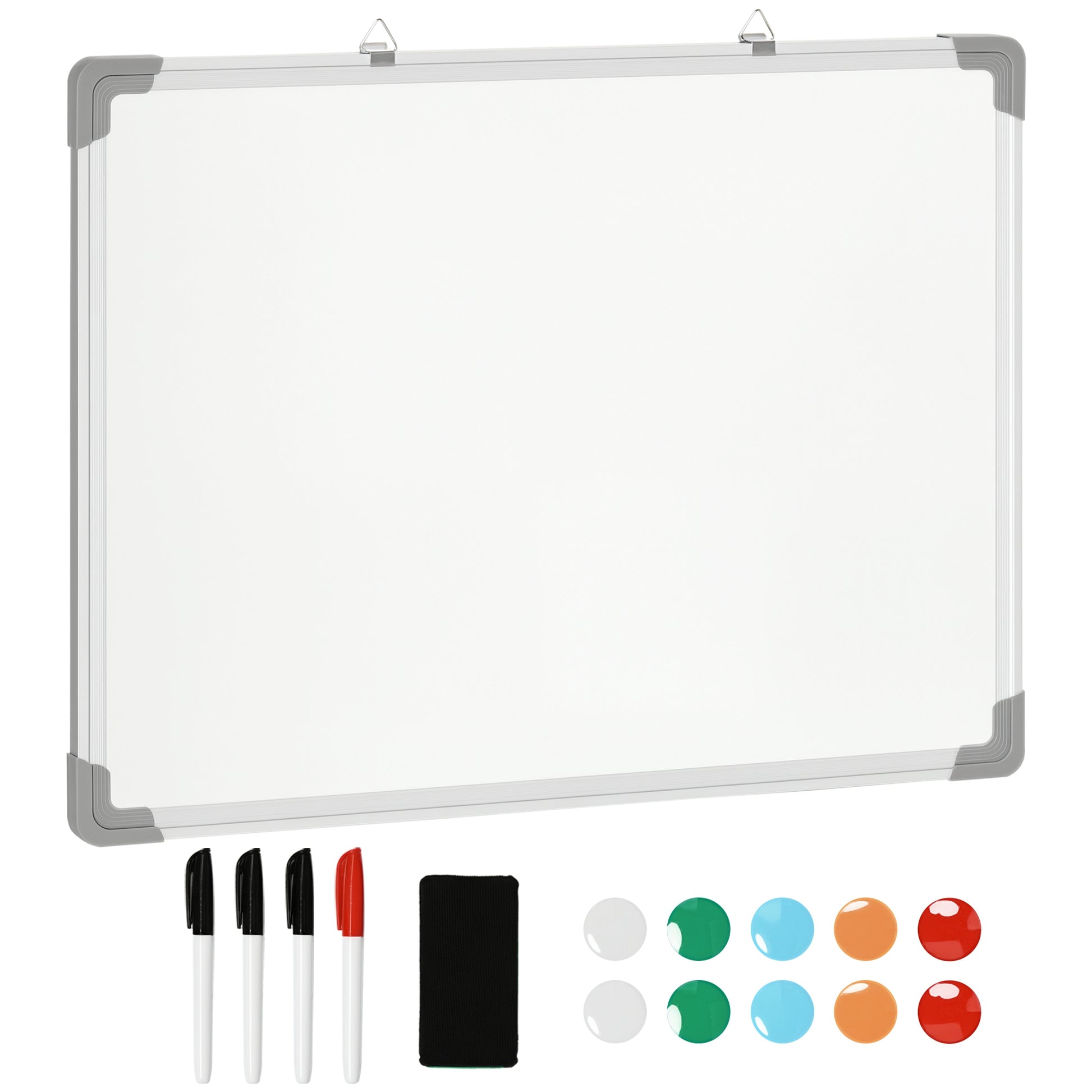Whiteboard Magnetic Whiteboard with 4 Markers 1 Eraser 10 Magnets Easel Wall Mount Easy to Wipe 60 x 1.8 x 45 cm