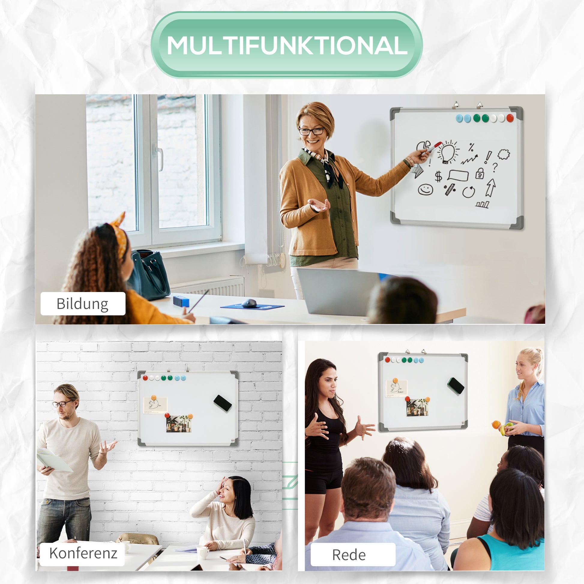Whiteboard Magnetic Whiteboard with 4 Markers 1 Eraser 10 Magnets Easel Wall Mount Easy to Wipe 60 x 1.8 x 45 cm