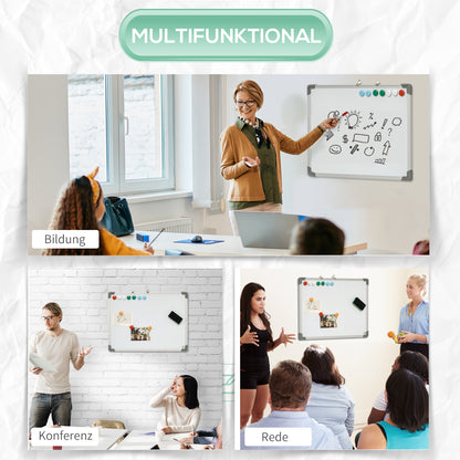 Whiteboard Magnetic Whiteboard with 4 Markers 1 Eraser 10 Magnets Easel Wall Mount Easy to Wipe 60 x 1.8 x 45 cm