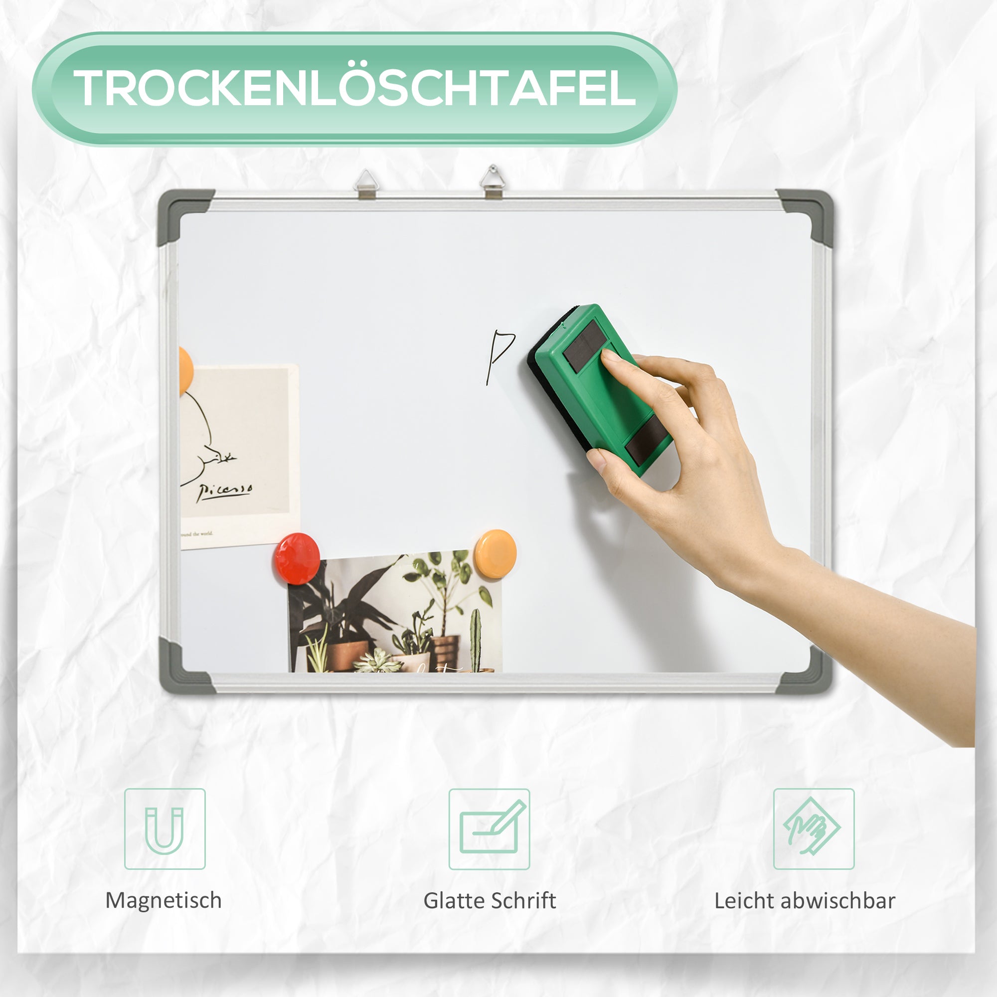 Whiteboard Magnetic Whiteboard with 4 Markers 1 Eraser 10 Magnets Easel Wall Mount Easy to Wipe 60 x 1.8 x 45 cm
