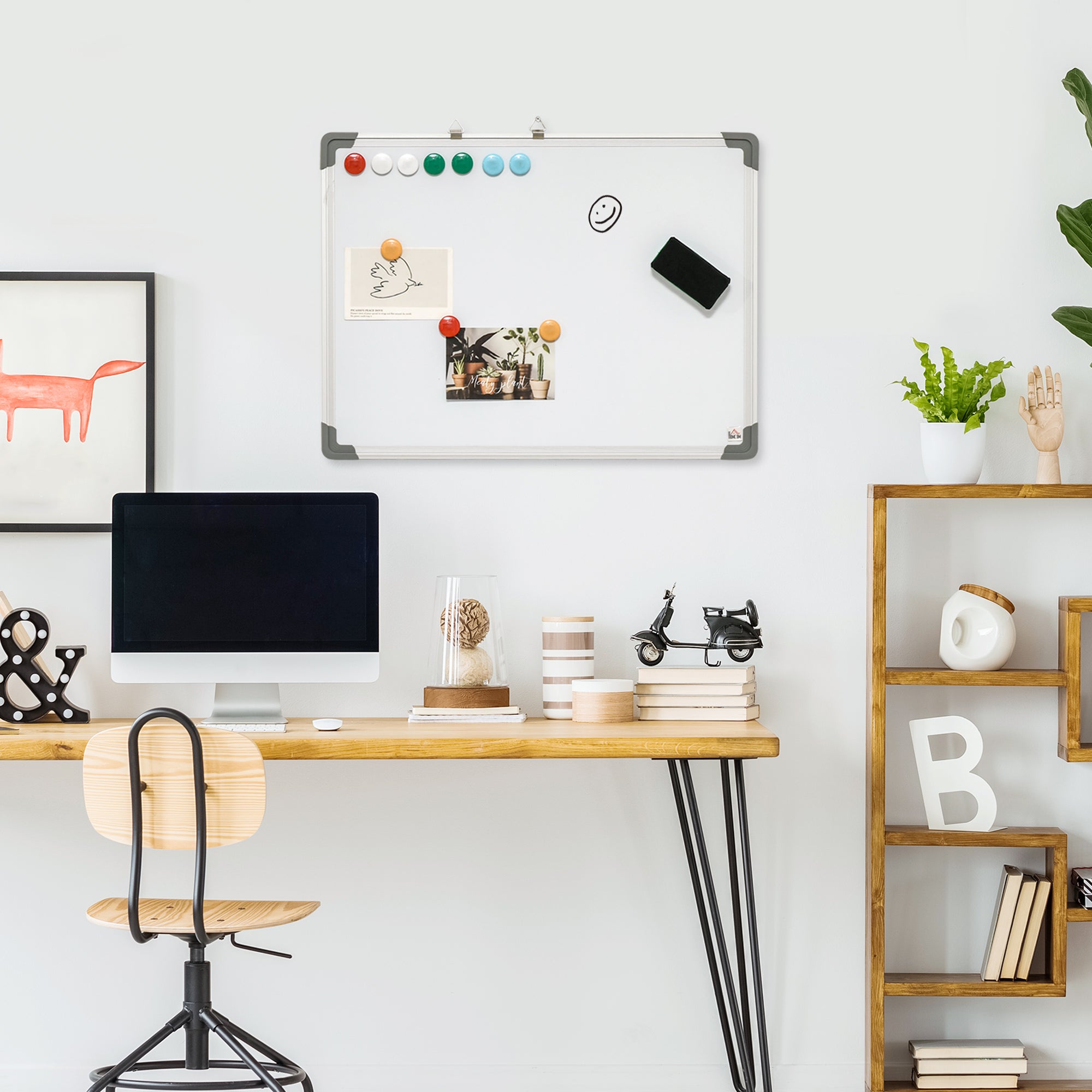 Whiteboard Magnetic Whiteboard with 4 Markers 1 Eraser 10 Magnets Easel Wall Mount Easy to Wipe 60 x 1.8 x 45 cm